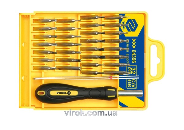 Викрутка для точних робіт VOREL з насадками Набір 32 шт. [10/50]