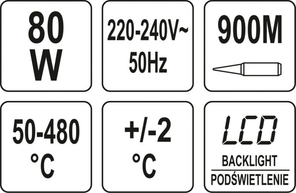 Паяльник мережевий YATO P= 80 Вт. з регулюванням t= 50- 480°С [10/50]