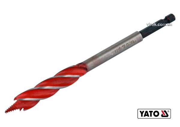 Свердло по дереву YATO : Ø= 14 мм, L= 165 мм, HRC 40-45 з 4 пругами, HEX- 1/4" [100]