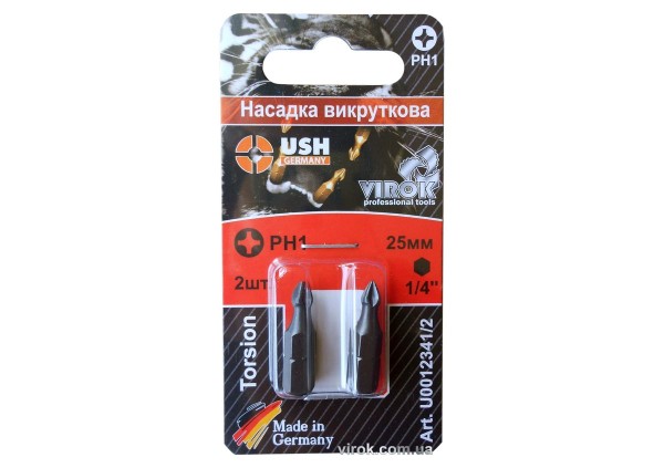 Насадка викруткова USH : PHILIPS PH1 x 25 мм, Уп. 2 шт.(блістер) [150]