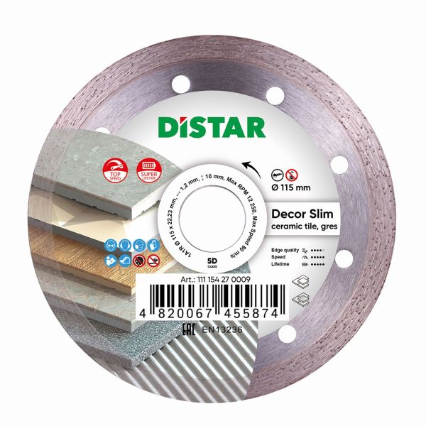 Круг алмазний вiдрiзний Distar 1A1R 115x1,2/1,0x8x22,23 Decor Slim