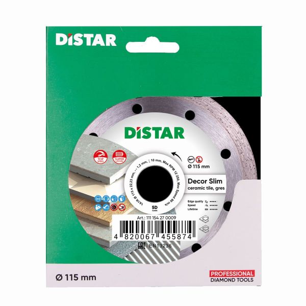 Круг алмазний вiдрiзний Distar 1A1R 115x1,2/1,0x8x22,23 Decor Slim