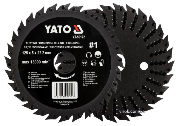 Диск-фреза шліфувально-відрізний YATO по дереву, ПВХ, гіпсу; Ø=125/22.2мм, h=5мм, шорсткість №1(DW)