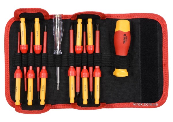 Набір викруток діелектричних ізольованих YATO : до 1000 V, 12 шт. з чохлом [24]