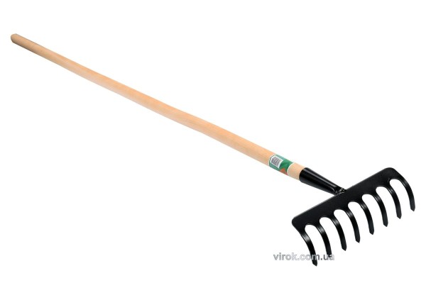 Граблі присадибні, металеві FLO з деревяним держаком, 8 зубів [10/250]