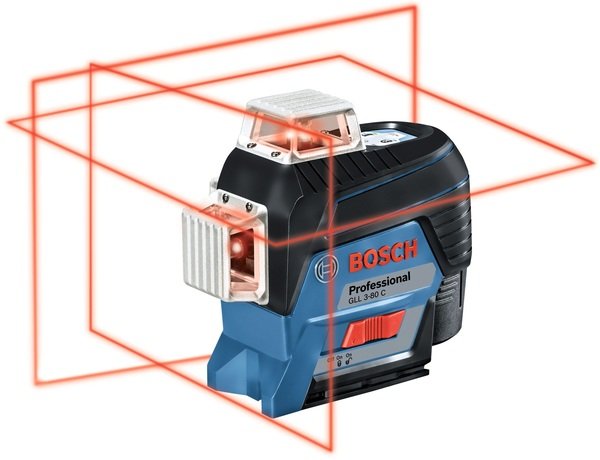 Нівелір лазерний Bosch GLL 3-80 C +LR7 +BM1, 12В, L-Boxx, 24м/120м, ±0,2 мм/м, IP 54