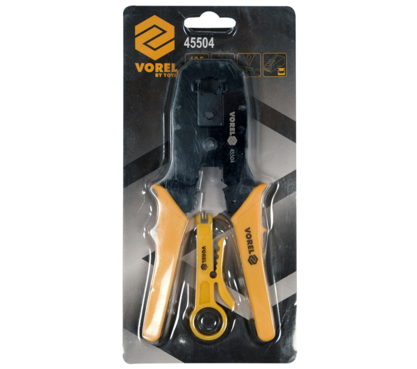 Кліщі для затискання телефонних і мережевих штепселів VOREL: L= 195 мм, RJ45 RJ10 RJ11 [10/50]
