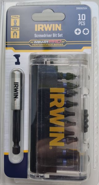 Біти IMPACT PRO 1/4"/25мм, комплект 10шт: PZ2x4 / PH2x4 / T20 +  тримач, IRWIN