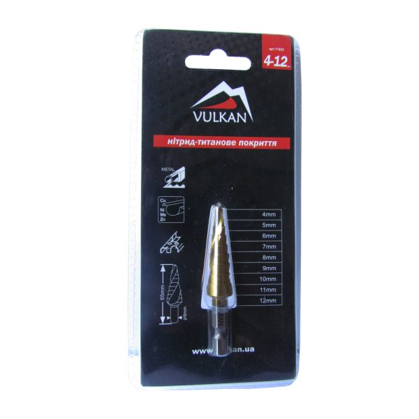 Свердло ступеневе 4,0-12,0мм 9ступенів HSS TiN