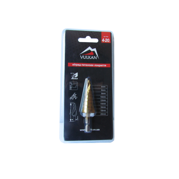 Свердло ступеневе 4,0-20,0мм 9ступенів HSS TiN