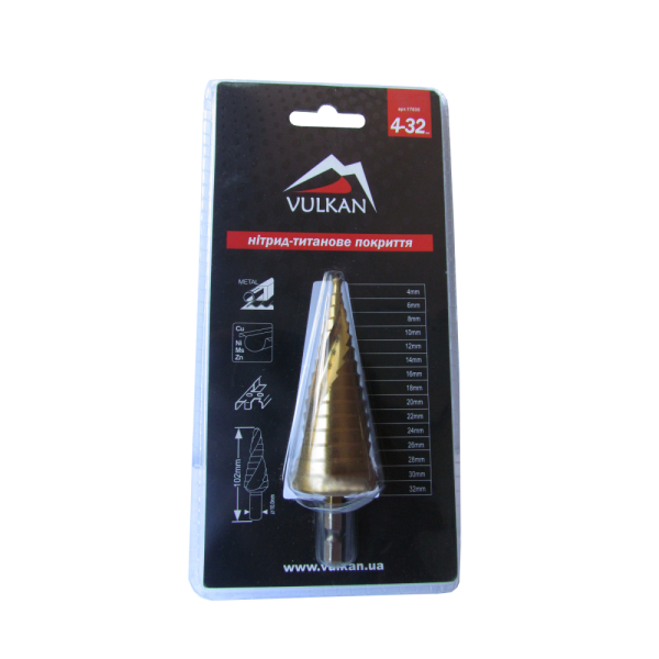 Свердло ступеневе 4,0-32,0мм 15ступенів HSS TiN