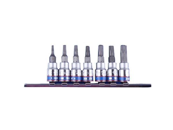 Набір біт Torx 1/4" з отвором 7 одиниць в тримачі (на планке)