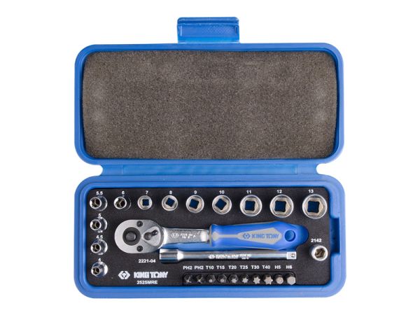 Набір інструментів 25 одиниць 1/4" (головки, біти, трищітка, подовжувач) (уп.1)