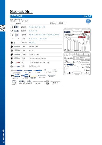 Набір інструментів 77 одиниць 1/4"+1/2"