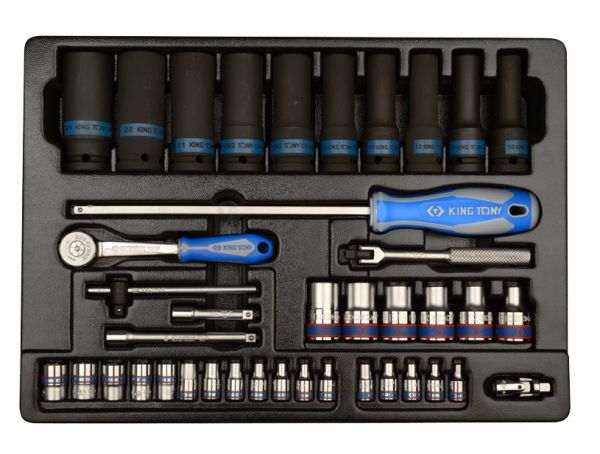 Набір головок глубоких ударних, Е-головки 1/2" - 1/4", трищітка