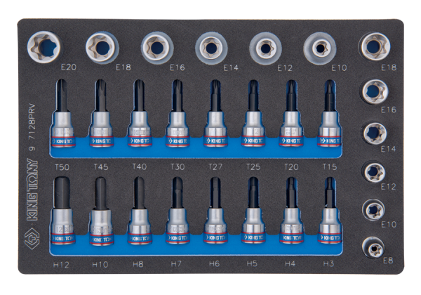 Набір торцевих насадок та головок 1/2"&3/8", TORX, HEX, Е6-Е20,  28 одиниць