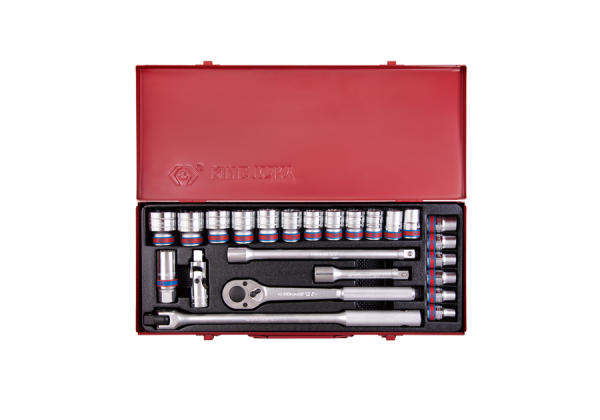 Набір торцевих головок з приладдям 1/2", 6-гранні, 5/16"-1 1/4", 24 предмета