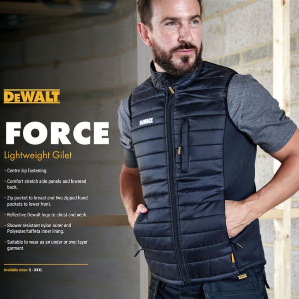 Жилетка чоловіча Dewalt Force чорна розмір XXL Легкий жилет з центральною застібкою-блискавкою. Зруч
