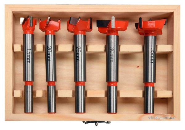 Набір свердл-фрез по дереву YATO : Ø= 15-35 мм, зі шпинделями Ø= 8, 10 мм, у футлярі, 5 шт. [20]