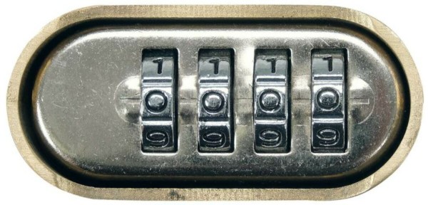 Замок навісний з кодовим замиканням VOREL: латунний корпус- 52х 40 х25 мм, сталева дуга- 56х25х 8 мм