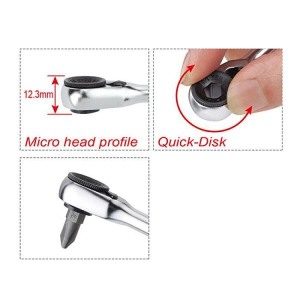 Міні тріскачка-бітотримач 1/4" TOPTUL 60 зубців, швидкий диск CHDV0801