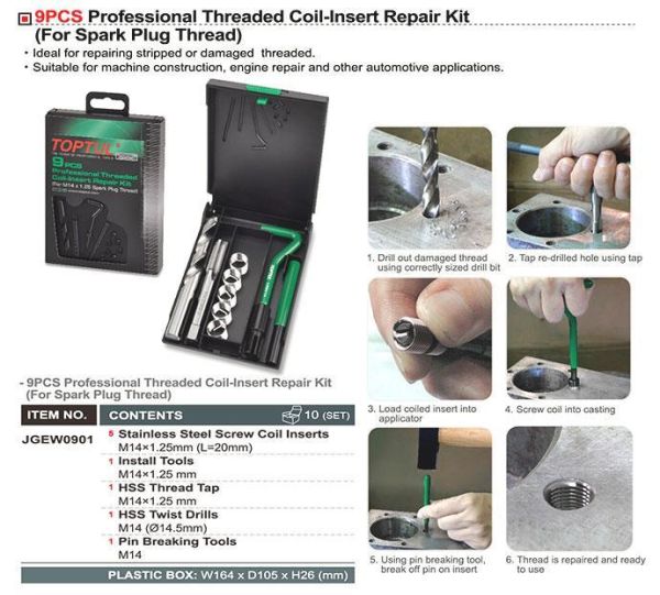Набір для відновлення різьби свічкових отворів TOPTUL М14х1,25 JGEW0901