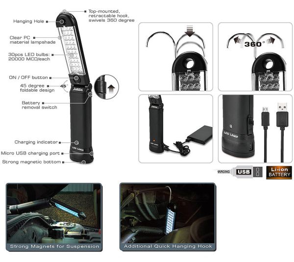 Ліхтар світлодіодний (Micro USB 5V) TOPTUL JJAT0105