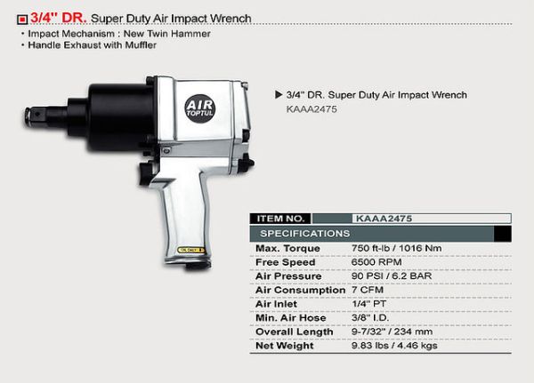Гайковерт пневматичний TOPTUL 3/4" 1016N/m 6500 об/хв KAAA2475