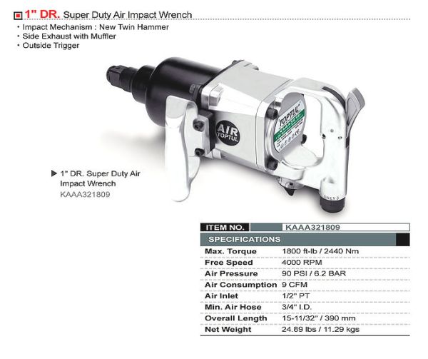 Пневмогайковерт вантажний TOPTUL 1" 2440N/m 4000 об/хв KAAA321809