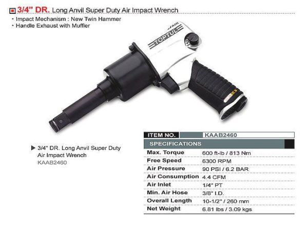 Гайковерт пневматичний TOPTUL 3/4" 813N/m 6300 об./хв KAAB2460