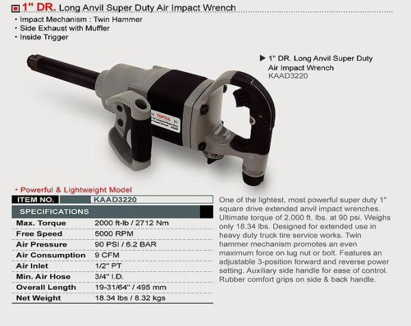 Гайковерт для вантажних автомобілів TOPTUL 1" 2712N/m 5000 об/хв KAAD3220