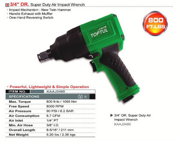 Гайковерт пневматичний TOPTUL 3/4" 1085N/m 8000об/хв KAAJ2480