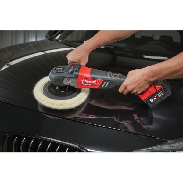 Машина полірувальна кутова акумуляторна MILWAUKEE M18 FAP180-502X, Ø диска 180мм, (+заряд.пристрій, 2 акум.Х 5Аг, HDкейс)