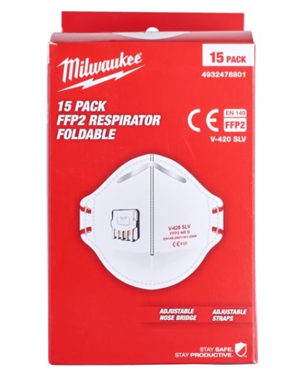 Респиратор складной с клапаном FFP2 (15шт) MILWAUKEE 4932478801