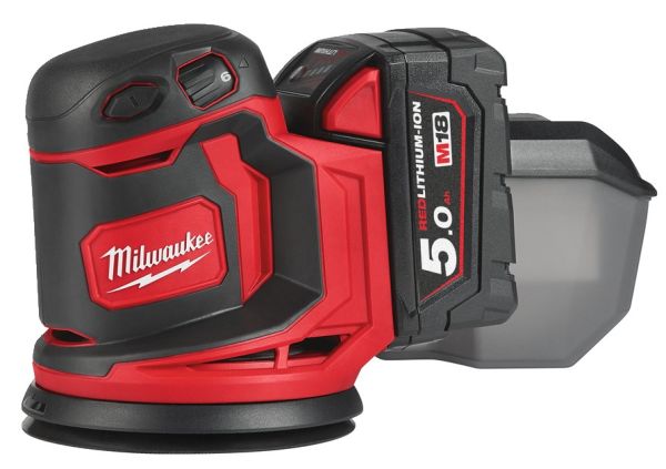 Машина шліфувальна ексцентрикова акумуляторна MILWAUKEE, M18 BOS125-502B, діаметр 125мм (+зар.пр., 2ак.Х5Аг, сумка)