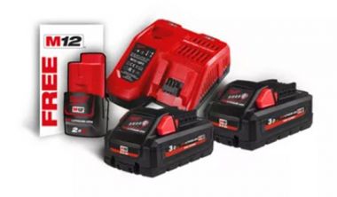 Енергокомплект акумуляторний Li-Ion MILWAUKEE, M18 HNRG-302 (+заряд.пристрій, 2 акум. M18 HB3(3Аг), 1 акум. M12 B2 2А