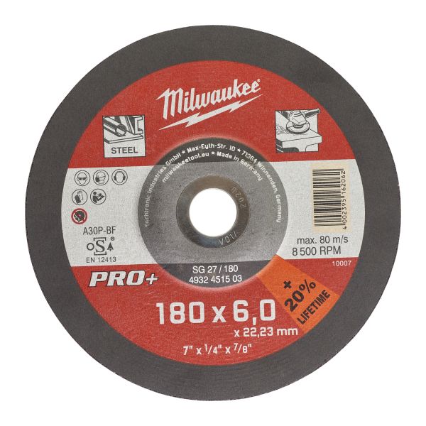 Диск зачисний по металу MILWAUKEE, SG 27/180х6 PRO+, Ø180мм