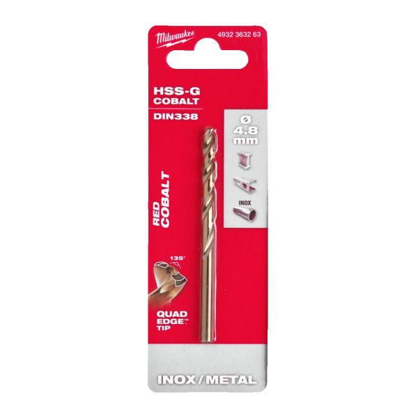 Свердло по металу HSS-Co MILWAUKEE DIN338, діаметр 4,8 мм