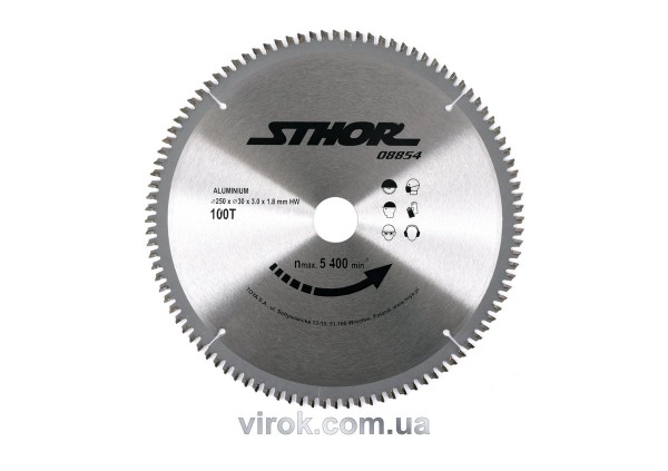 Диск пильний для алюмінію STHOR. Ø= 250/30 мм, h= 3 мм, 100 зубів [10/20]