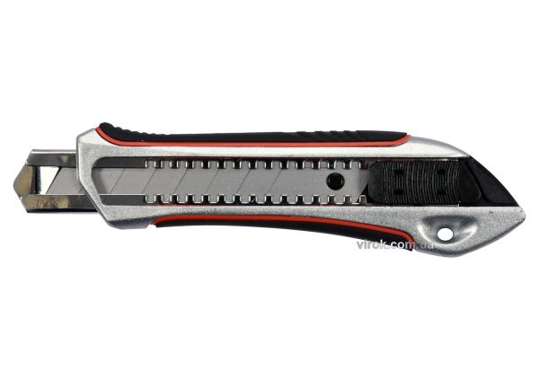 Ніж YATO з висувним лезом з відломними сегментами: M=18мм, SK5, Zn/TPR/ABS, фіксатор, F 20N [12/144]