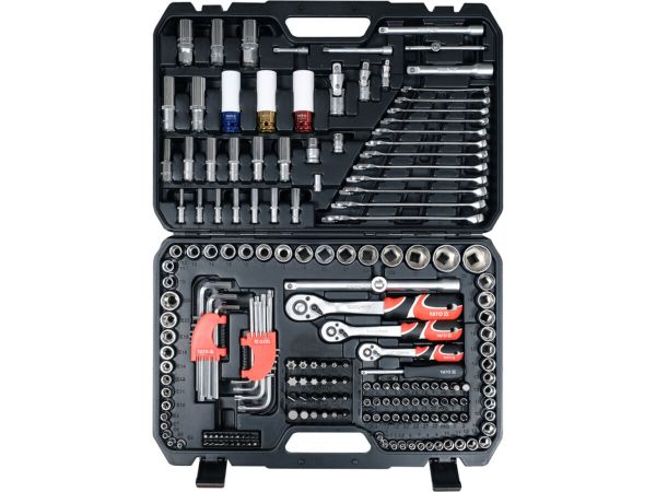 Набір головок торцевих YATO з квадр. 1/2", 3/8", 1/4" з устаткув, викр насадки, комбін ключі, 198 ел