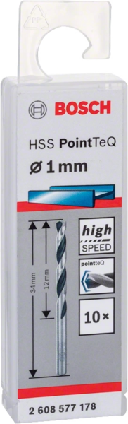 Свердло для металу Bosch HSS-PointTeQ, 1х12х34мм, 10шт (2.608.577.178)