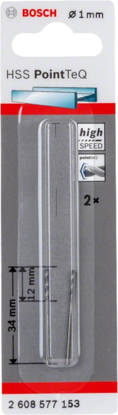 Свердло для металу Bosch HSS-PointTeQ, 1х12х34мм, 2шт (2.608.577.153)