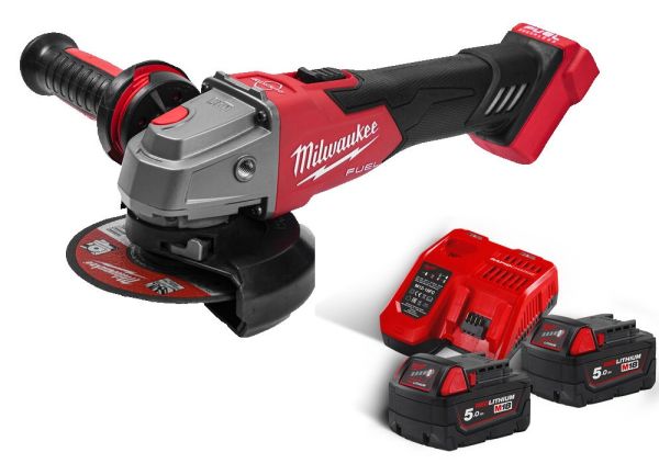 Шліфмашина кутова акумуляторна MILWAUKEE, M18 FSAG125XB-502X, діаметр 125мм (+2 акумулятори, зарядний пристрій, захисний кожух,