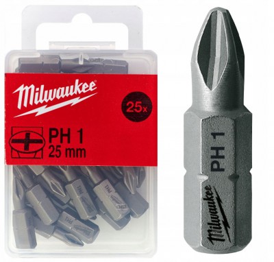 Біта MILWAUKEE, PH3, 25мм, (25шт), пластикова коробка