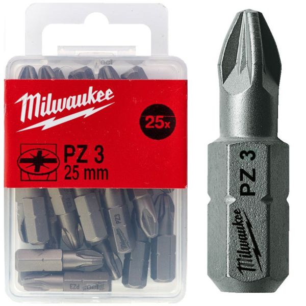 Біта MILWAUKEE, PZ3, 25мм, (25шт), пластикова коробка