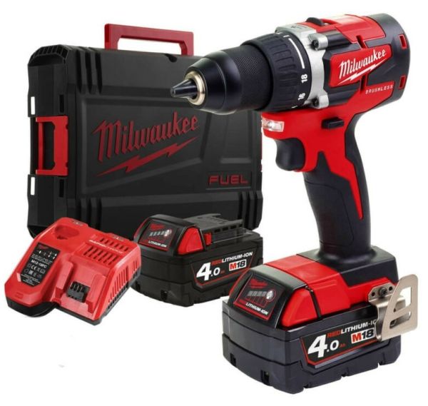 Дриль-шурупокрут акумуляторний MILWAUKEE, M18 CBLDD-402C, 60Нм, (+ заряд.пристрій, 2 акум.Х 4Аг)