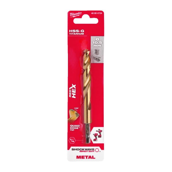 Свердло по металу RedHEX HSS-G TiN MILWAUKEE, діаметр 10,5мм