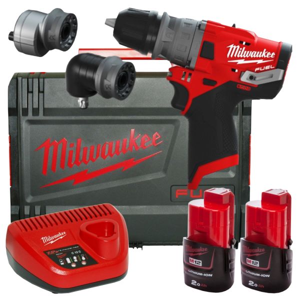 Дриль-шурупокрут з ударом акумуляторний MILWAUKEE, M12 FPDX-202X, 37Нм, (+ заряд.пристрій, 2 акум., HD кейс)