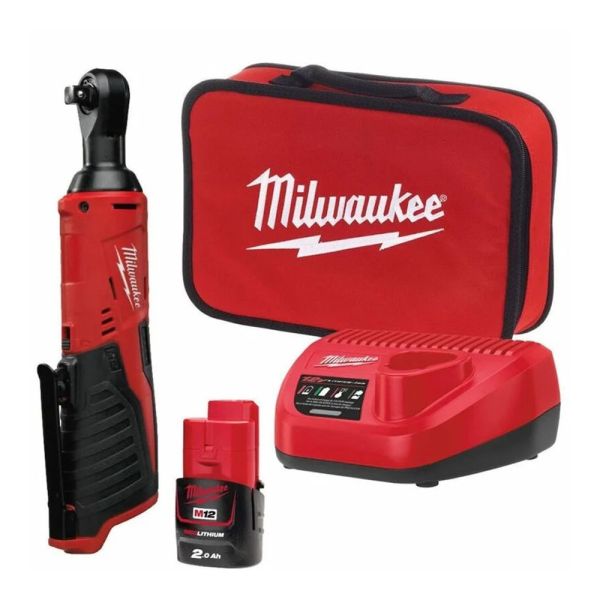 Гайкокрут кутовий акумуляторний 1/4" MILWAUKEE, M12 IR-201B, 40Нм (+ заряд.пристрій, 1 акум.Х 2Аг, сумка для інструментів)